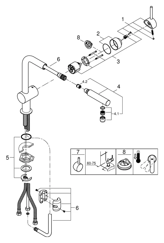 Grohe Minta Einhand-Spültischbatterie, L-Auslauf, Einlochmontage, herausziehbarer Mousseurauslauf, chrom Grohe Minta Einhand-Spültischbatterie, L-Auslauf, Einlochmontage, herausziehbarer Mousseurauslauf, chrom