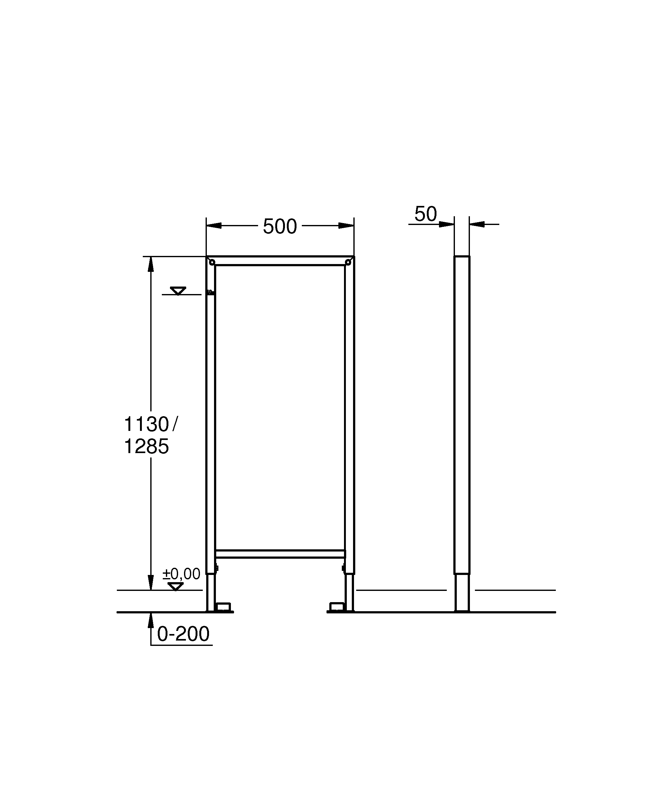 Leer-Element Rapid SL 38548_1, 1,13 m Bauhöhe, zum Einbau von Armaturenhalterungen oder für die Überbrückung von Elementabständen von 60 -170 cm, für die Rücken-an-Rücken-Montage mit freistehenden Elementen