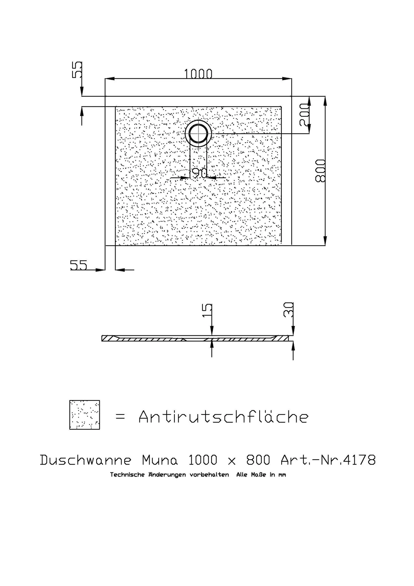 Duschwanne „Muna“ Rechteck 100 × 80 cm in Weiß