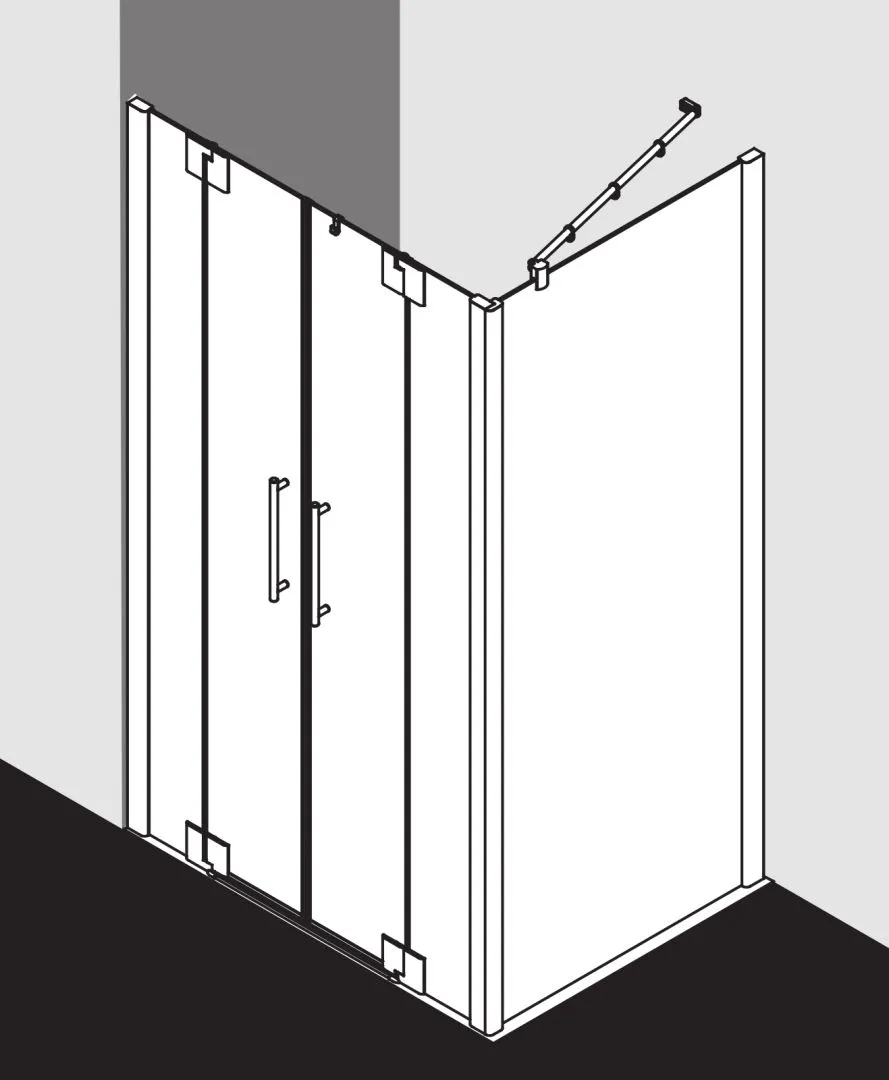 PASA XP PXPTF Pendeltür mit Festfeldern, für Nische und Ecke, Höhe 1850 mm, Wanneneinbaumaß 1050-1110 / 1075-1135 mm, Breitenverstellmaß 1050-1110 mm, Glasaußenkante 1050-1110 mm, Farbe Silber Mattglanz, Glas ESG Klar