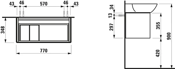 Laufen Waschtischunterbau INO 348x770x355, 1 Schublade, Weiß matt Laufen Waschtischunterbau INO 348x770x355, 1 Schublade, Weiß matt