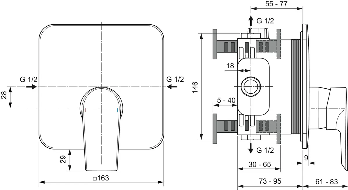 Brausearmatur Unterputz Edge, Bausatz 2, Rosette Durchmesser:163mm, Chrom Brausearmatur Unterputz Edge, Bausatz 2, Rosette Durchmesser:163mm, Chrom