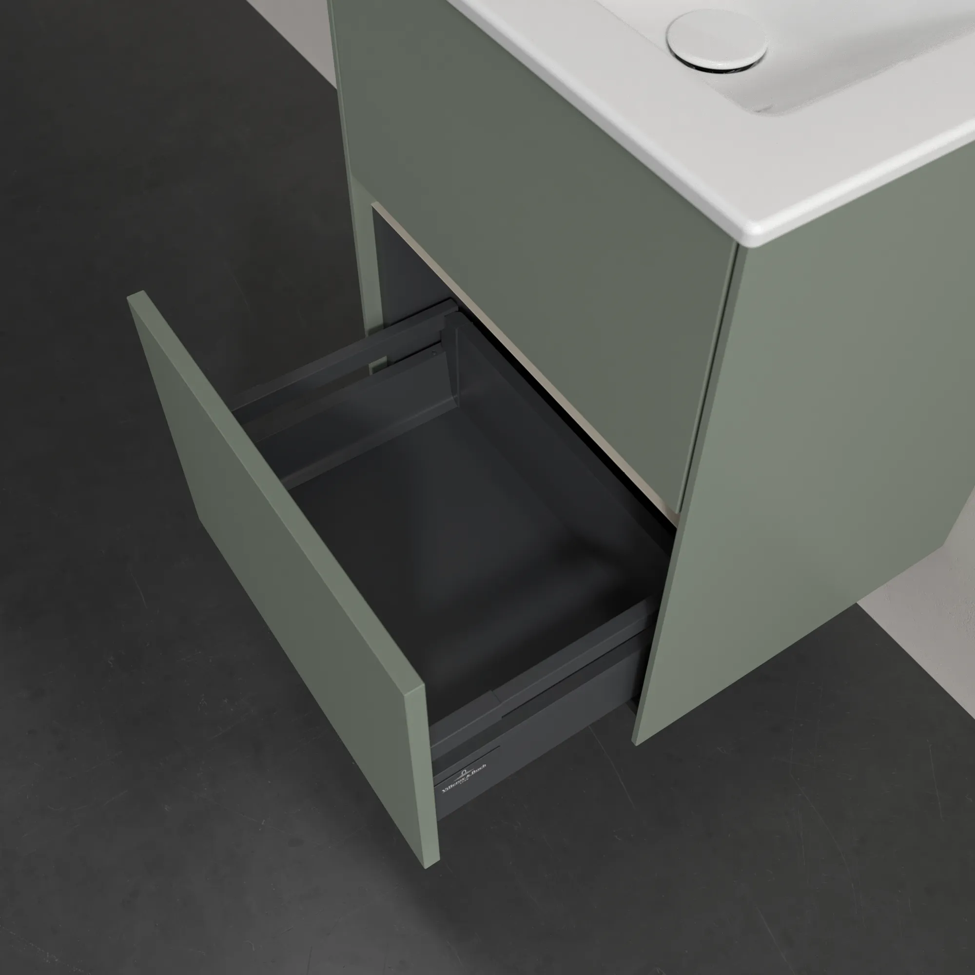 Villeroy & Boch Waschtischunterschrank „Collaro“ 472 × 610 × 404 mm Soft Green, mit Beleuchtung, für Becken mittig Villeroy & Boch Waschtischunterschrank „Collaro“ 472 × 610 × 404 mm Soft Green, mit Beleuchtung, für Becken mittig
