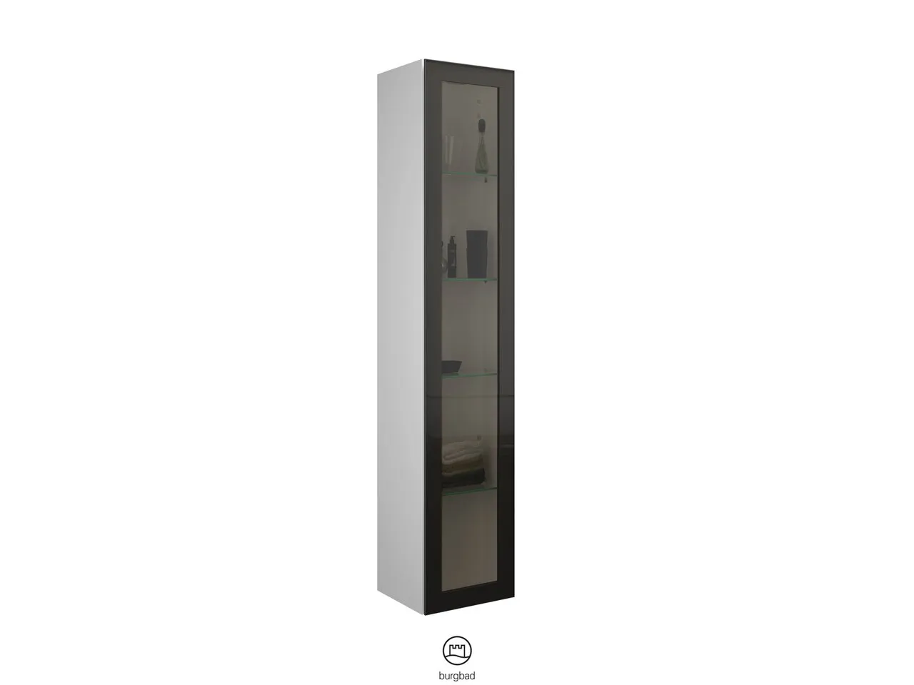 Hochschrank, 1 Alurahmentür mit Rauchglaseinsatz in Bronze;4 Glaseinlegeböden, Tiefe: 320 mm, Breite: 350 mm, Höhe: 1760 mm