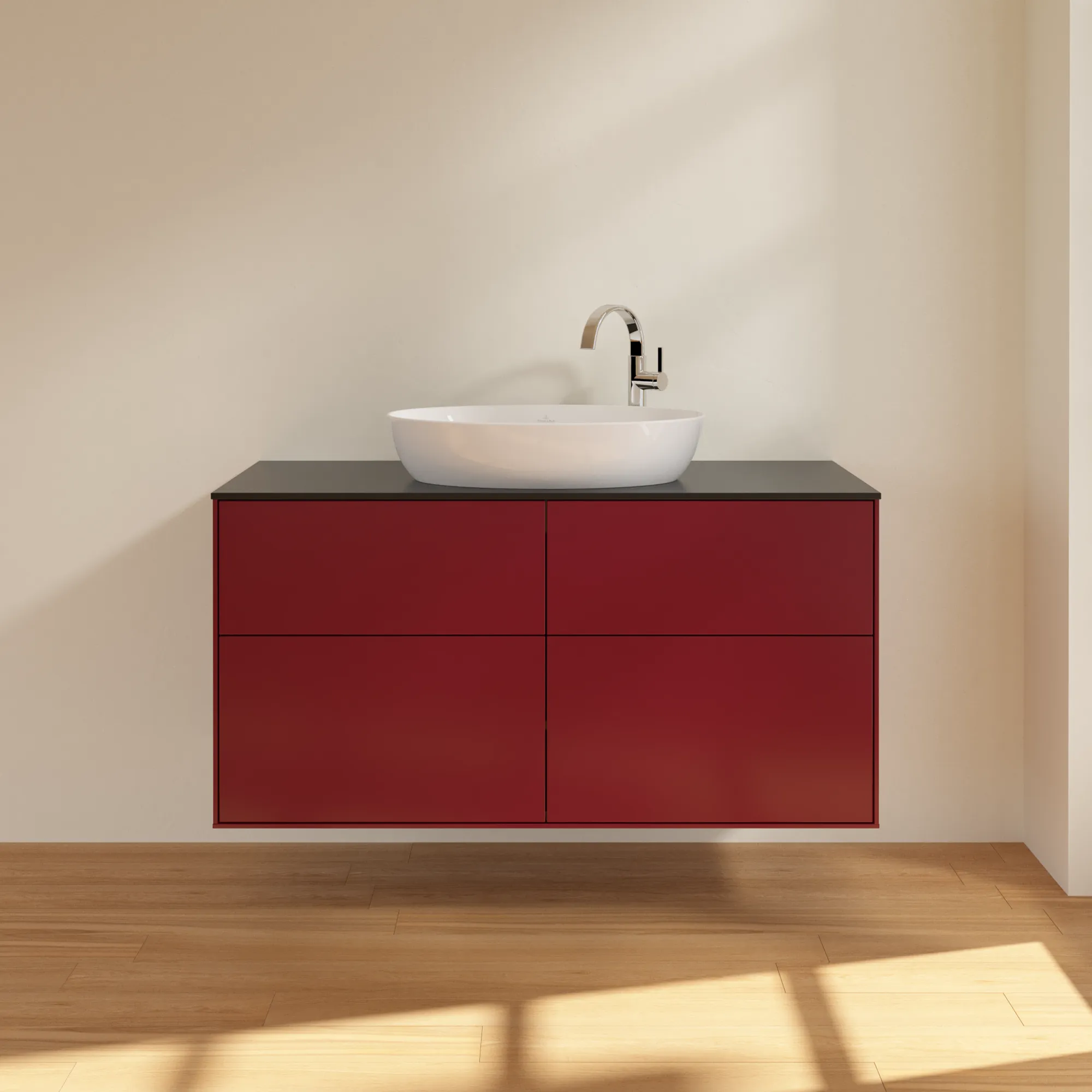 Villeroy & Boch Waschtischunterschrank „Finion“ für Schrankwaschtisch 1200 × 603 × 501 mm Peony Matt Lacquer, mit Hahnlochbohrung, für Becken mittig
