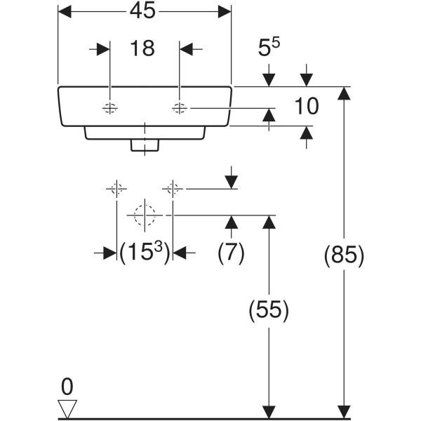 Wandwaschtisch „Renova Plan“, rechteckig 45 × 34 cm in weiß alpin