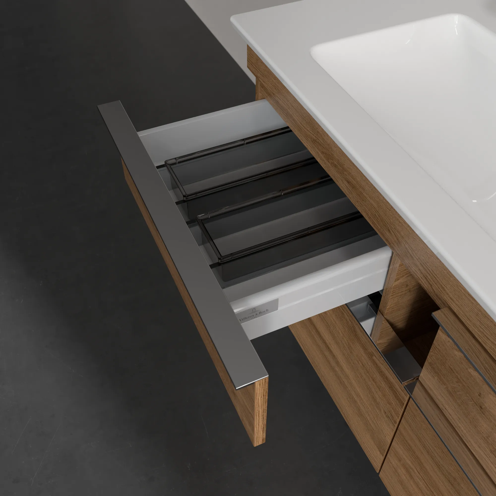 Villeroy & Boch Waschtischunterschrank „Venticello“ für Schrank-Doppelwaschtisch 1153 × 590 × 502 mm Kansas Oak, für Becken mittig