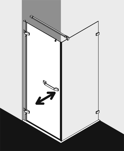 Kermi Duschtür Pendeltür 1-flügelig mit Beschlag und Wandprofil rechts für Ecke „TUSCA“ in BV: 975 - 995 mm GAK: 960 - 980 mm WE: 985 - 1005 mm H: 2000 mm