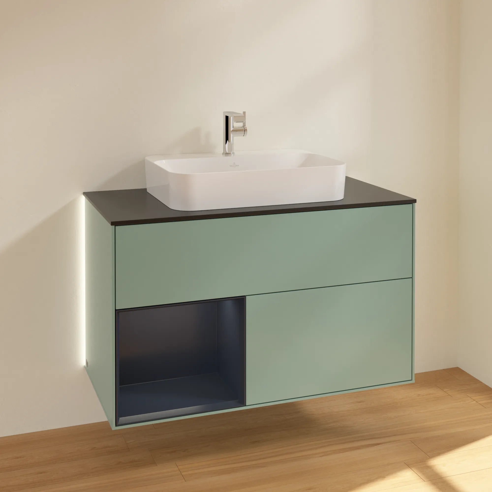 Villeroy & Boch Waschtischunterschrank „Finion“ für Schrankwaschtisch 1000 × 603 × 501 mm Olive Matt Lacquer, für Becken mittig