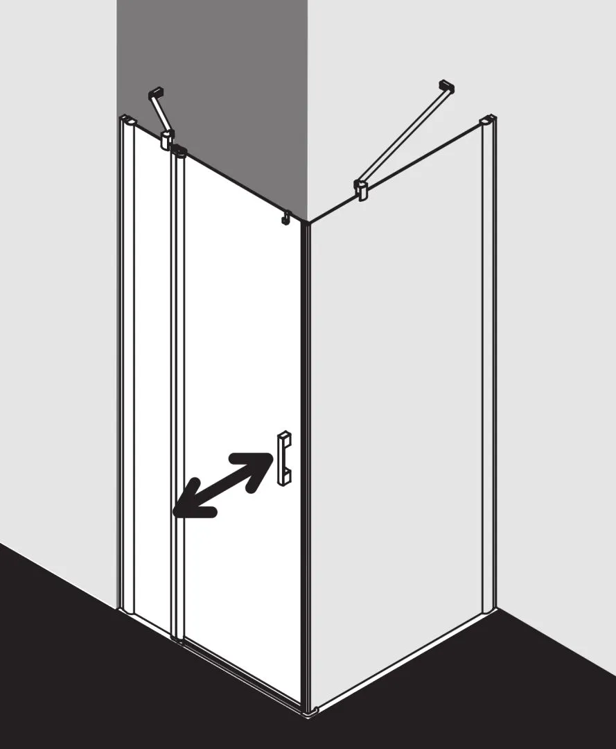 Kermi Duschtür Pendeltür 1-flügelig mit Festfeld links für Ecke „PEGA“ Glas Klar, Profile Silber Hochglanz, BV: 765 - 790 mm GAK: 750 - 775 mm WE: 775 - 800 mm H: 1850 mm