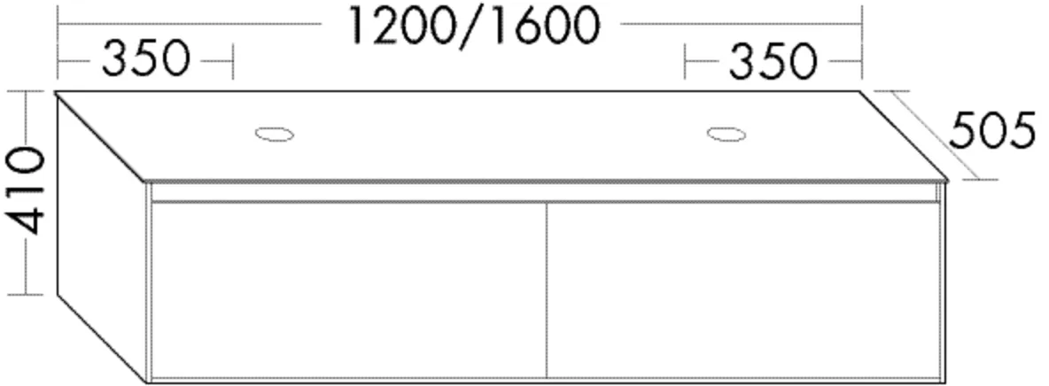 Waschtischunterschrank rc40Solitaire von burgbad - 1200 mm breit, 410 mm hoch, Tiefe 505 mm, 2 Beckenausschnitte, 2 Auszüge, 2 Metallboxen, inkl. Metallkonsolen und Raumsparsiphon