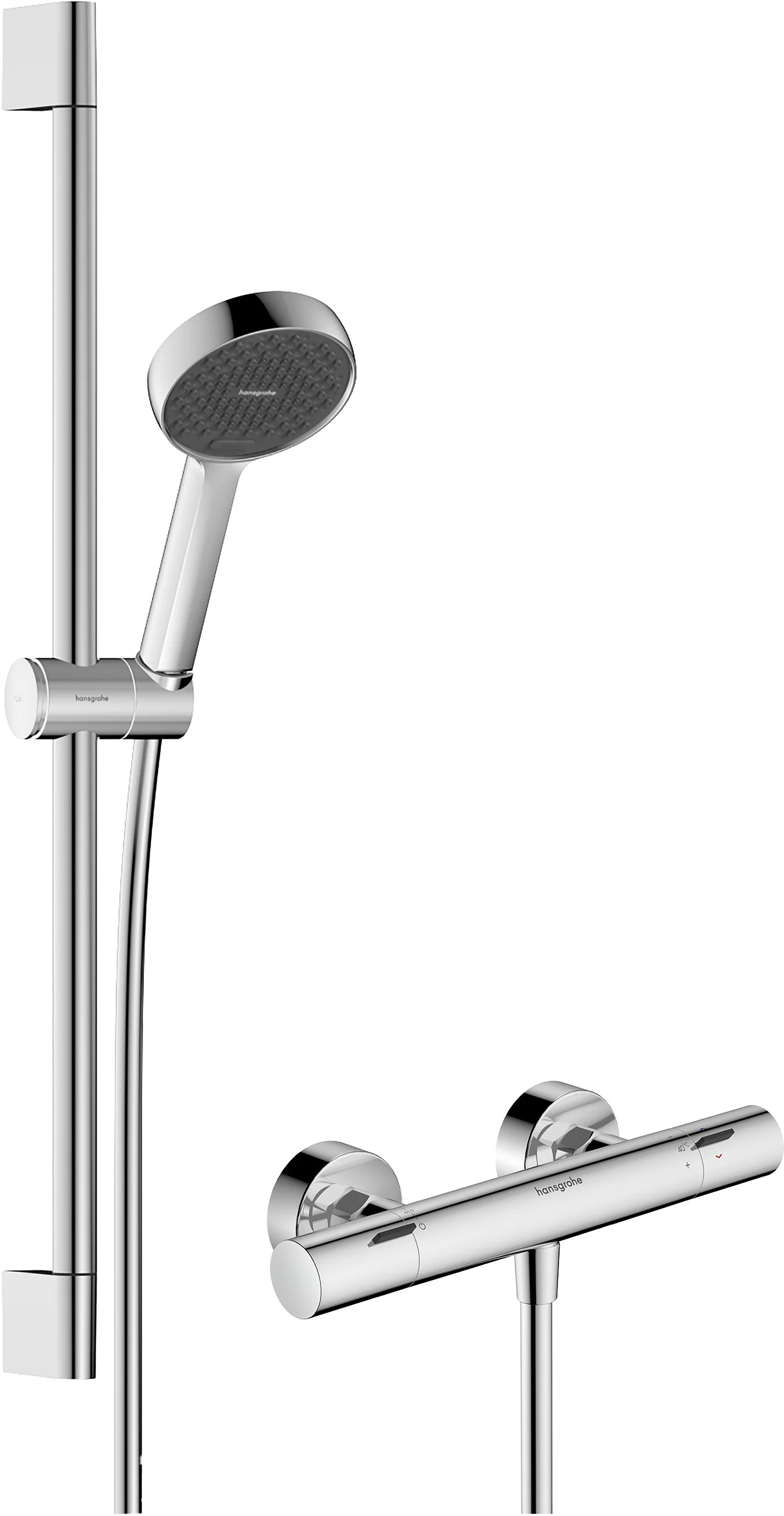 Hansgrohe Activera Select S Brausesystem Aufputz, Chrom, 95 mm Brausekopfgröße, 65 cm Brausestange, EcoSmart mit Ecostat Fine