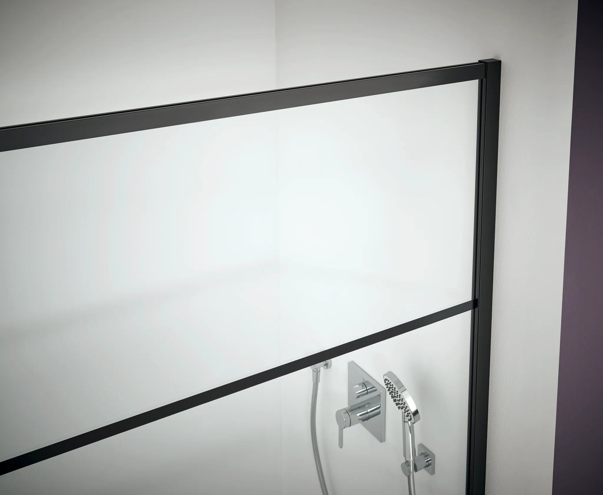 Kermi Duschdesign Walk-In-Duschkabine „WALK-IN XD“ Glas Klar, Profile Schwarz Soft (RAL 9005), BV: 890 - 910 mm WE: 890 - 910 mm H: 2000 mm