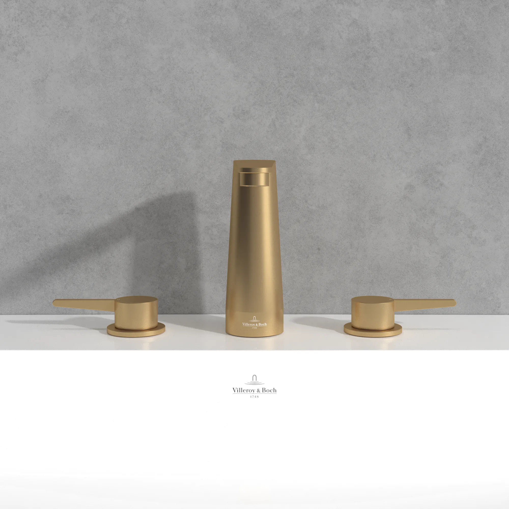 Villeroy & Boch Conum Dreiloch-Waschtischarmatur, Brushed Gold, 440 x 165 x 144 mm, Keramikkartusche, Laminarstrahl, SmartPressure Villeroy & Boch Conum Dreiloch-Waschtischarmatur, Brushed Gold, 440 x 165 x 144 mm, Keramikkartusche, Laminarstrahl, SmartPressure