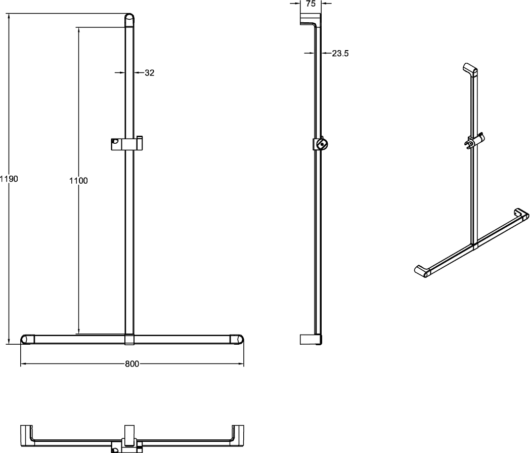 Villeroy & Boch Wandhandlauf T-Form mit Brausehalter „ViCare Design“ Villeroy & Boch Wandhandlauf T-Form mit Brausehalter „ViCare Design“