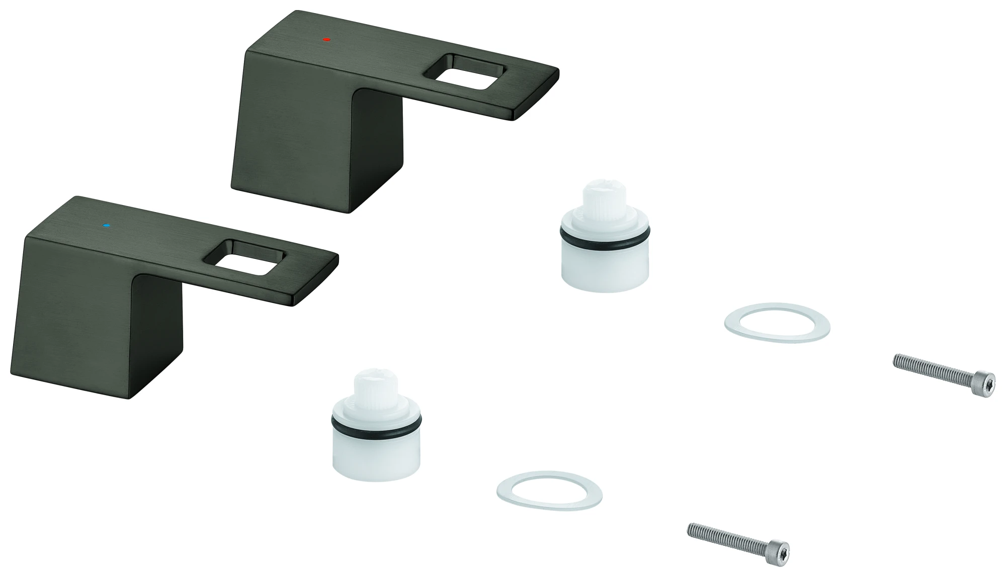 Griffpaar 48321, für Eurocube, für 3-Loch Waschtischbatterie, Markierung blau/rot, chrom