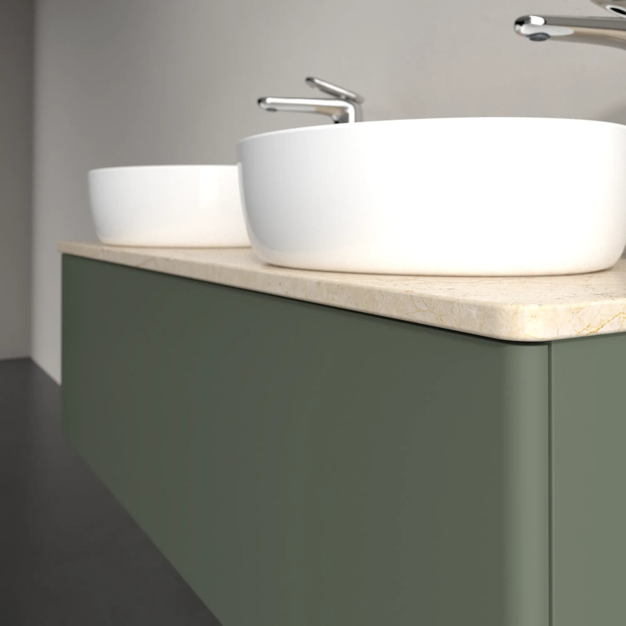 Villeroy & Boch Waschtischunterschrank „Antao“ 1200 × 360 × 500 mm Leaf Green Matt Lacquer, für links und rechts, ohne Beleuchtung Villeroy & Boch Waschtischunterschrank „Antao“ 1200 × 360 × 500 mm Leaf Green Matt Lacquer, für links und rechts, ohne Beleuchtung