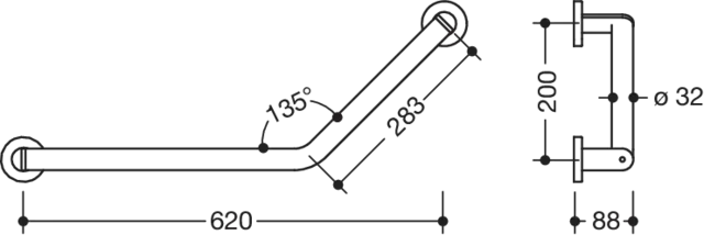 Winkelgriff 135 Gr, d:32, li, plvb weiß tiefmatt Winkelgriff 135 Gr, d:32, li, plvb weiß tiefmatt