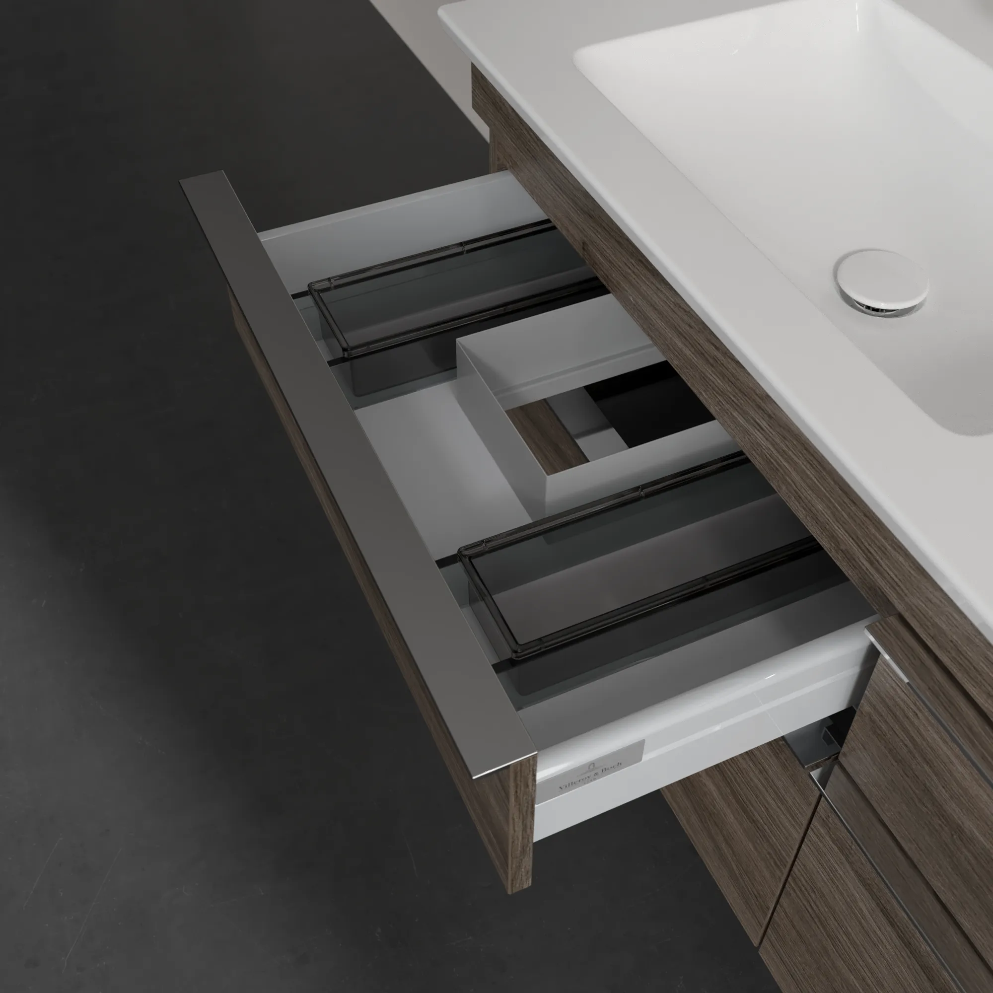 Villeroy & Boch Waschtischunterschrank „Venticello“ für Schrank-Doppelwaschtisch 1253 × 590 × 502 mm Stone Oak, für links und rechts