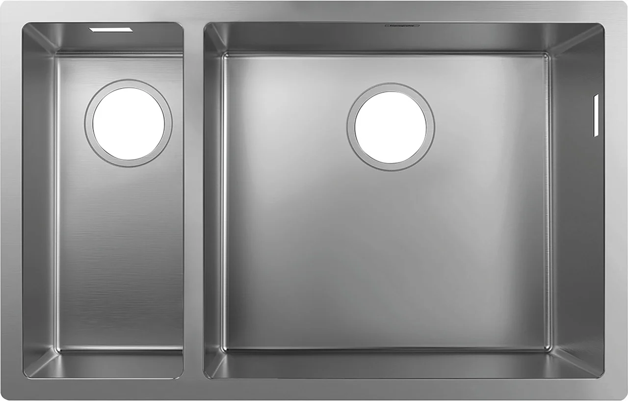 Hansgrohe S71 Unterbauspüle Edelstahl, 180x450 mm, 1 Hauptbecken + 1 Zusatzbecken, flach aufliegend oder flächenbündig Hansgrohe S71 Unterbauspüle Edelstahl, 180x450 mm, 1 Hauptbecken + 1 Zusatzbecken, flach aufliegend oder flächenbündig
