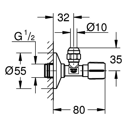 Eckventil 22039, DN 15, selbstdichtendes Anschlussgewinde, Wandanschluss 1/2'', Abgang 3/8'', langer Schubschaft, Quetschverschraubung Ø 10 mm, Schubrosette aus Metall Eckventil 22039, DN 15, selbstdichtendes Anschlussgewinde, Wandanschluss 1/2'', Abgang 3/8'', langer Schubschaft, Quetschverschraubung Ø 10 mm, Schubrosette aus Metall