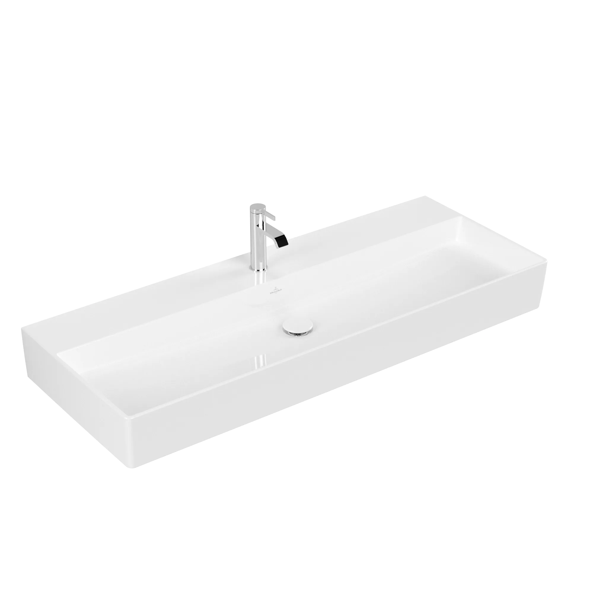 Villeroy & Boch Wandwaschtisch aus TitanCeram „Memento 2.0“ 1200 × 470 × 150 mm, mit Hahnlochbohrung, Hahnlochposition mittig in Weiß Alpin