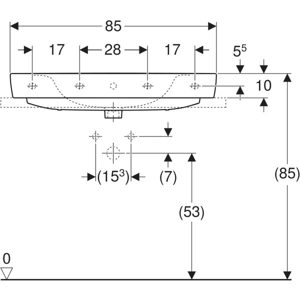 Aufsatzwaschtisch „Renova Plan“, rechteckig 85 × 48 cm in weiß alpin