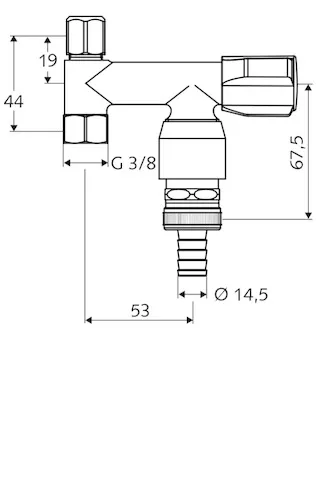 Geräteventil COMFORT, RFV im Abgang Geräteanschluss, RB im Abgang Geräteanschluss, DN 10 G 3/8 IG, Schlauchverschraubung Ø 14,5 mm (DN 20 G 3/4 AG), Ø 10 mm (DN 10 G 3/8 AG), chrom