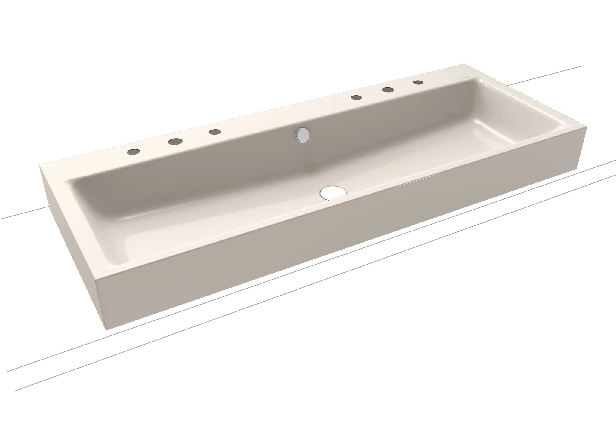 Kaldewei PURO Aufsatz-Doppelwaschtisch, 1200x460 mm, Randhöhe 120 mm, Alpinweiß, Perl-Effekt, 2x 3er Hahnlochbohrung mit Überlaufgarnitur