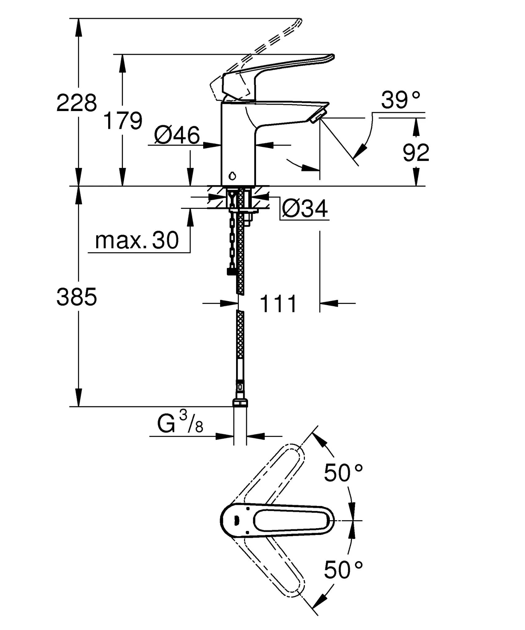 Einhand-Waschtischbatterie Eurosmart 23986_3, S-Size, mit thermischem Verbrühschutz, thermische Desinfektion ohne erneute Temperatureinstellung, offener Metall-Hebelgriff, Einlochmontage, glatter Körper, chrom Einhand-Waschtischbatterie Eurosmart 23986_3, S-Size, mit thermischem Verbrühschutz, thermische Desinfektion ohne erneute Temperatureinstellung, offener Metall-Hebelgriff, Einlochmontage, glatter Körper, chrom
