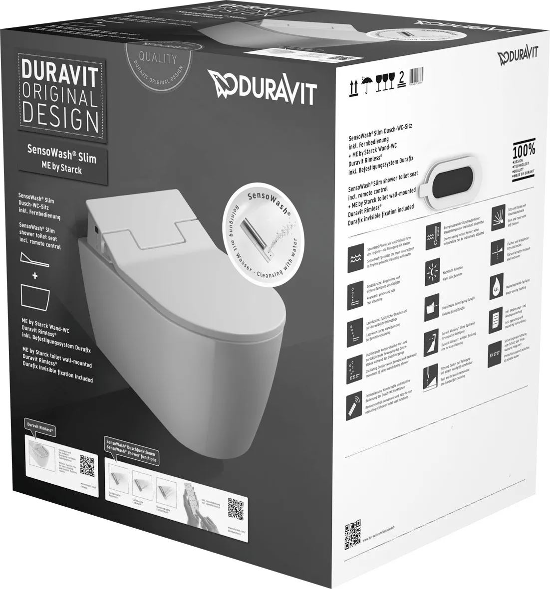 Duravit Wand-Tiefspül-WC inkl. SensoWash® Slim-Sitz „ME by Starck“ 37,3 × 57 × 10,6 cm ,, Befestigung verdeckt