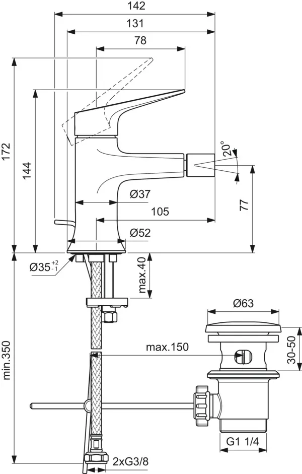 Bidetarmatur La Dolce Vita mit Ablaufgarnitur Brushed Gold Bidetarmatur La Dolce Vita mit Ablaufgarnitur Brushed Gold