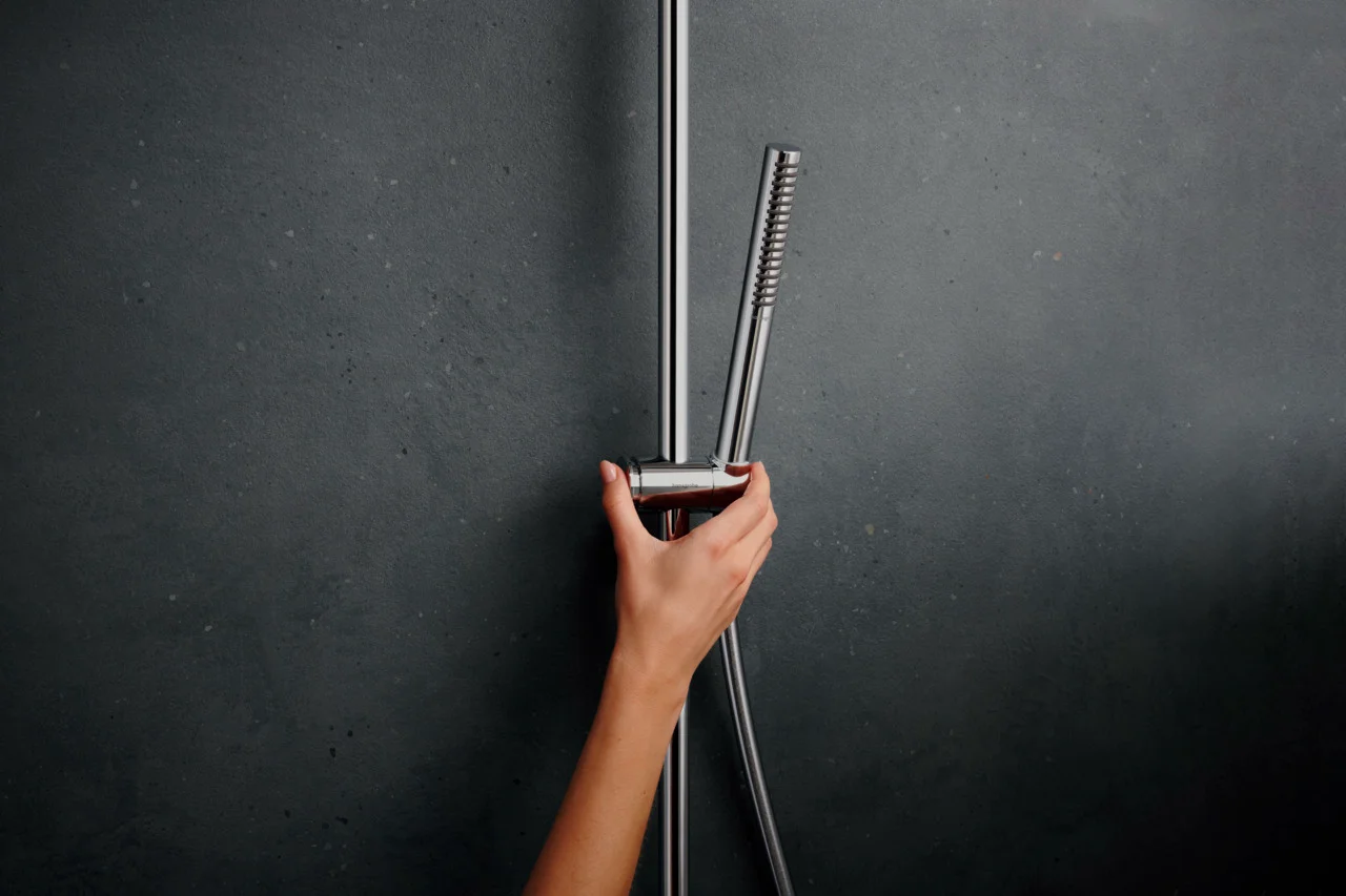 Hansgrohe Pulsify S Puro Showerpipe EcoSmart Brausethermostat Aufputz chrom, 1jet, 460 mm Arm, max. Durchfluss 8 l/min