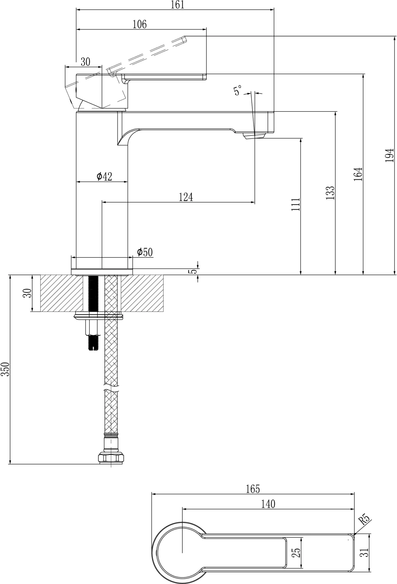 Villeroy & Boch Architectura Einhebel-Waschtischarmatur TVW103004001, 42 x 164 x 161 mm, Chrom