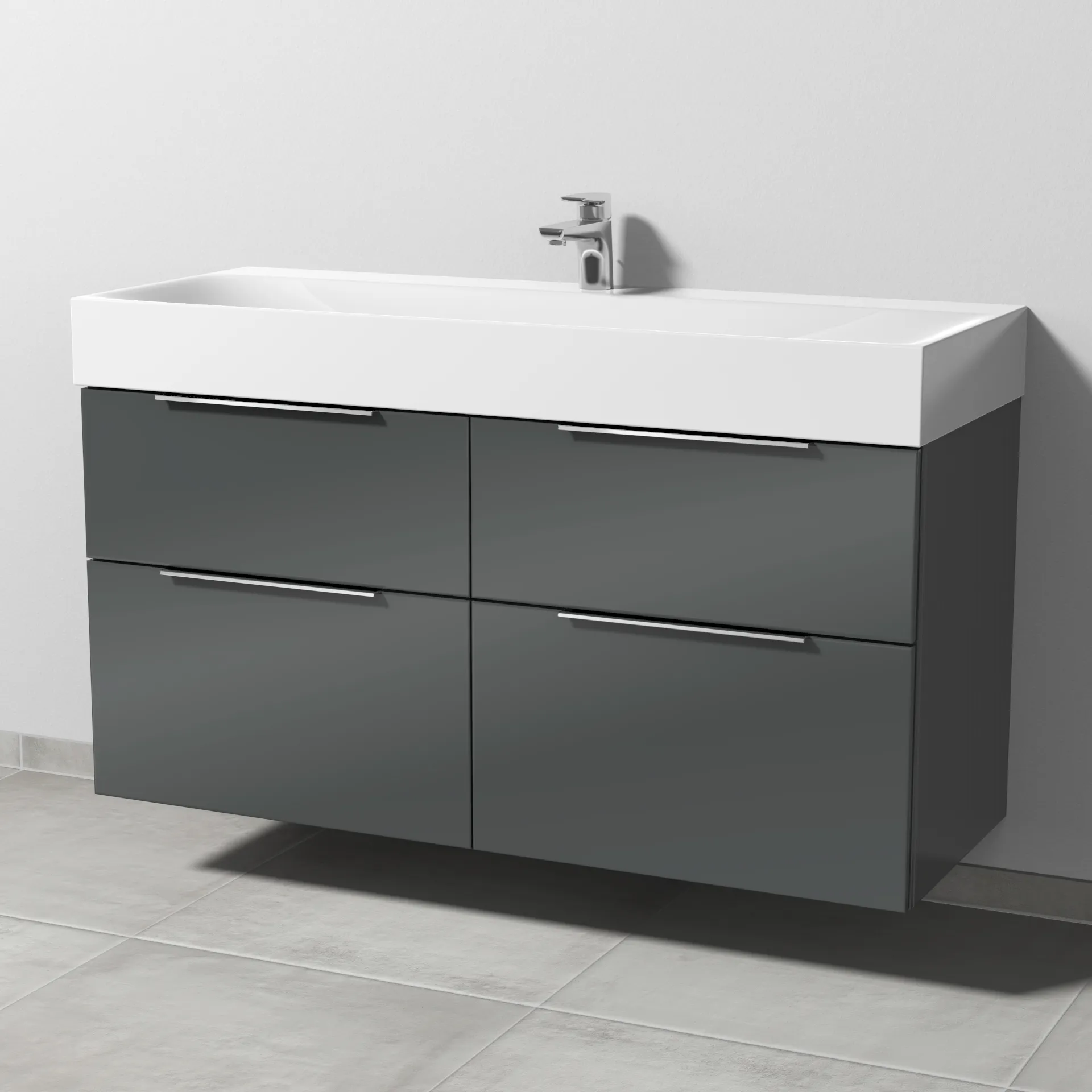 Sanipa Waschtischunterschrank „3way“ passend zu Stahl-Email-Waschtische Silenio von Kaldewei 1190 × 582 × 452 mm in Anthrazit (glanz)