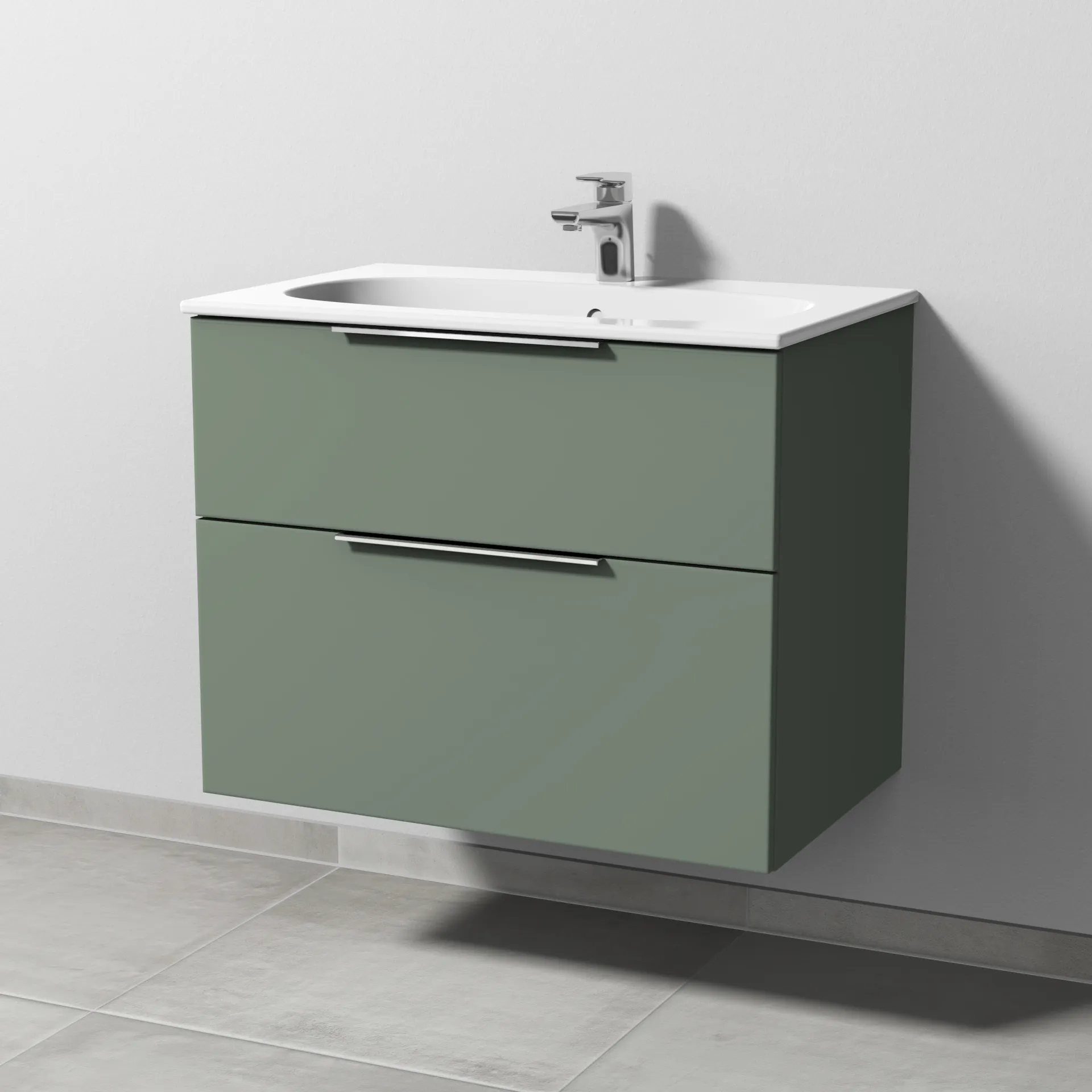 Sanipa Waschtischunterschrank „3way“ passend zu Keramik-Waschtische Acanto Slim von Geberit 730 × 582 × 467 mm in Soft-Green