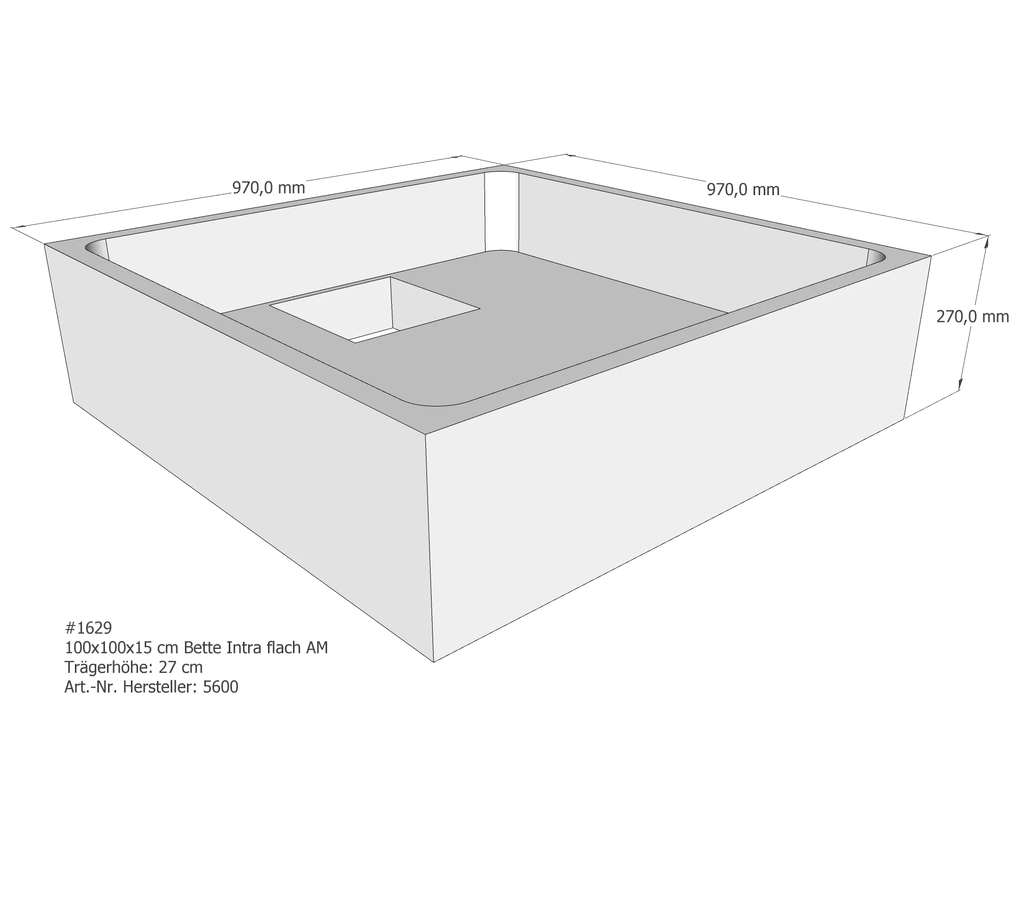 Duschwannenträger für Bette Quinta (flach/Intra) 100 × 100 × 15 cm Breite: 100 cm / Länge: 100 cm