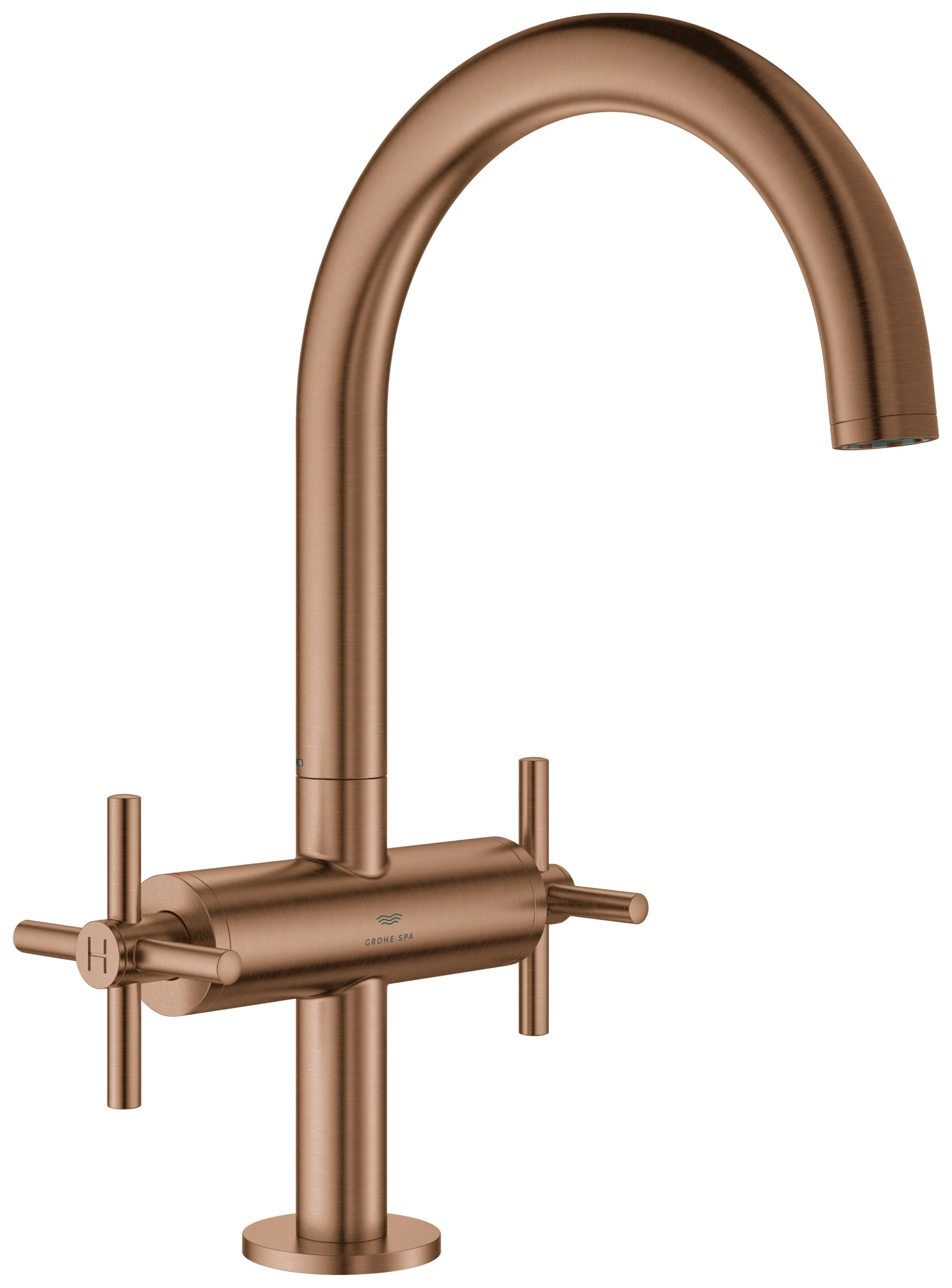 Waschtisch-Einlochbatterie Atrio 21144, L-Size, mit Kreuzgriffen, Push-open Ablaufgarnitur 1 1/4'', chrom