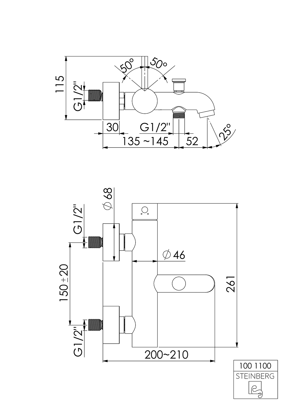 Serie 100 Wannen / Brause-Einhebelmischbatterie ½″ Serie 100 Wannen / Brause-Einhebelmischbatterie ½″