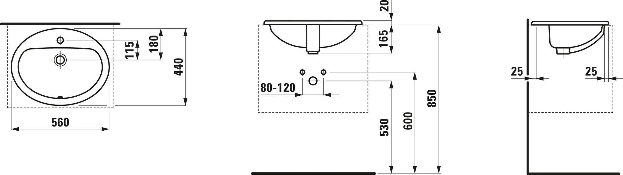 Laufen PRO B 440x560x165, 1 Hahnloch m.ÜL, weiß Laufen PRO B 440x560x165, 1 Hahnloch m.ÜL, weiß