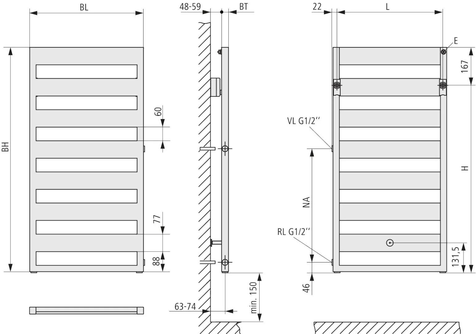 Kermi Design-Heizkörper „Casteo®-D“ 60 × 125,9 cm in Graphit Metallic