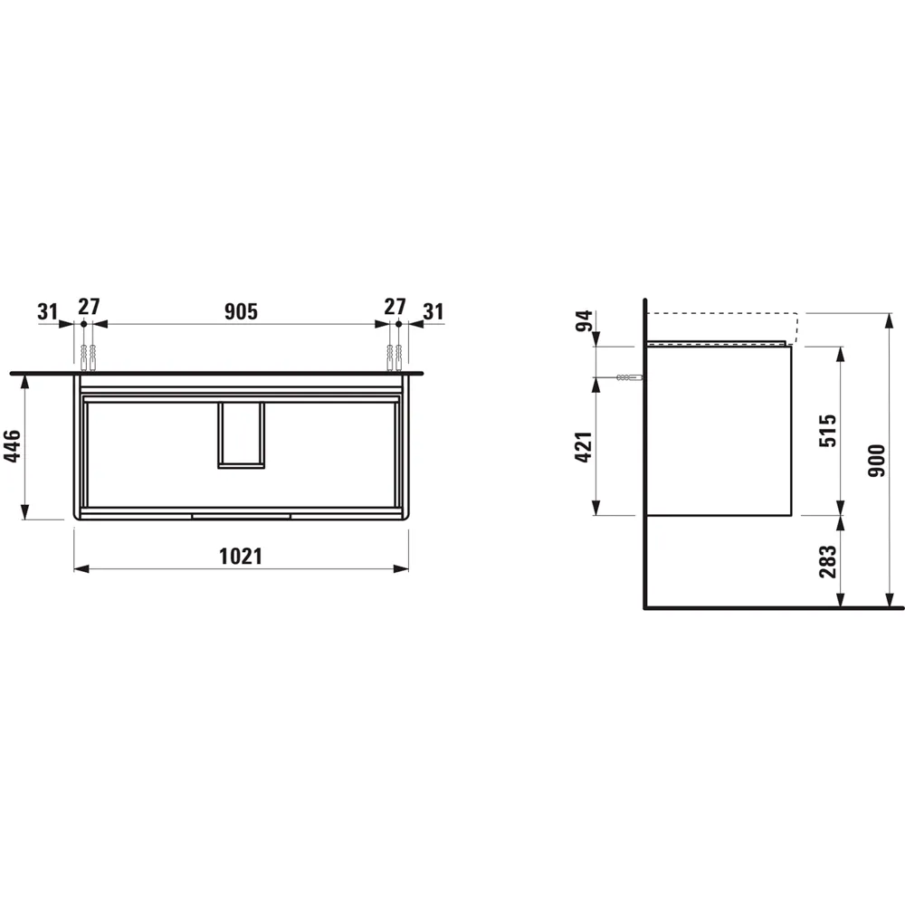 Waschtischunterbau JUNA für PRO S 446x1021x515 2 Schubladen mit Griffmulde für Waschtisch H813966 weiß matt