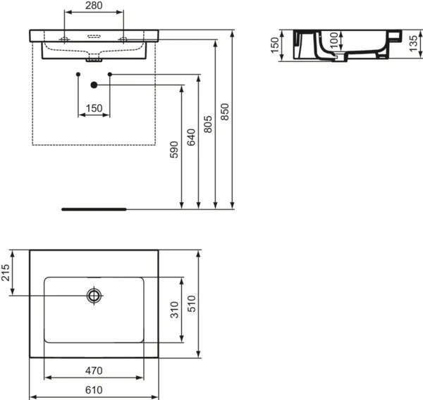 Waschbecken „Extra“ 61 × 51 × 15 cm in Weiß Waschbecken „Extra“ 61 × 51 × 15 cm in Weiß