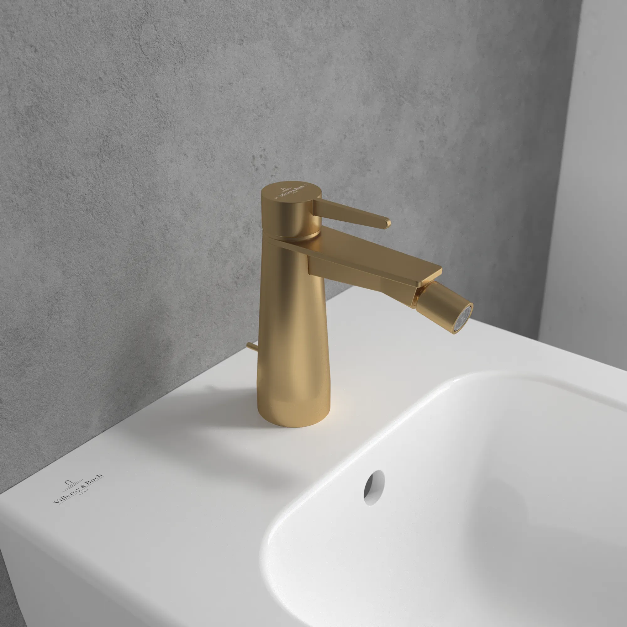 Villeroy & Boch Conum Einhebel-Bidetarmatur, Brushed Gold, 49x147x154mm, Laminarstrahl, Keramikkartusche Villeroy & Boch Conum Einhebel-Bidetarmatur, Brushed Gold, 49x147x154mm, Laminarstrahl, Keramikkartusche