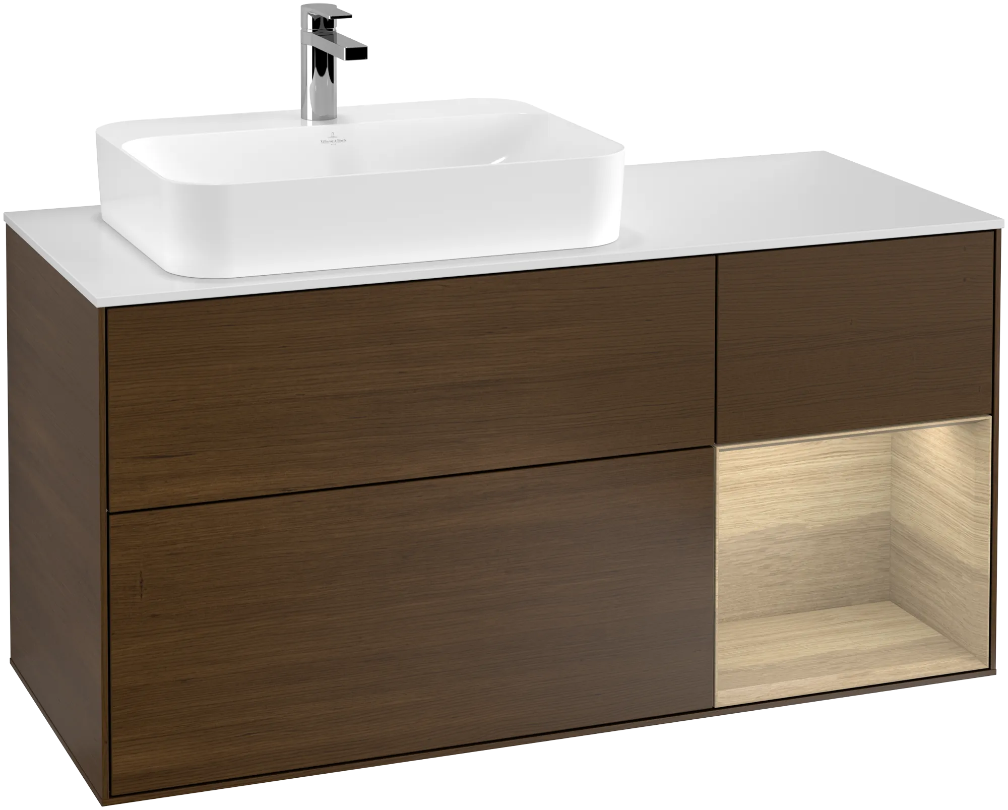 Villeroy & Boch Finion Waschbeckenunterschrank G40, 1200x603x501mm, Holz, links, mit Beleuchtung