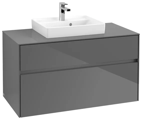 Villeroy & Boch Waschtischunterschrank „Collaro“ 1000 × 548 × 500 mm Glossy Grey, ohne Beleuchtung, für Becken mittig