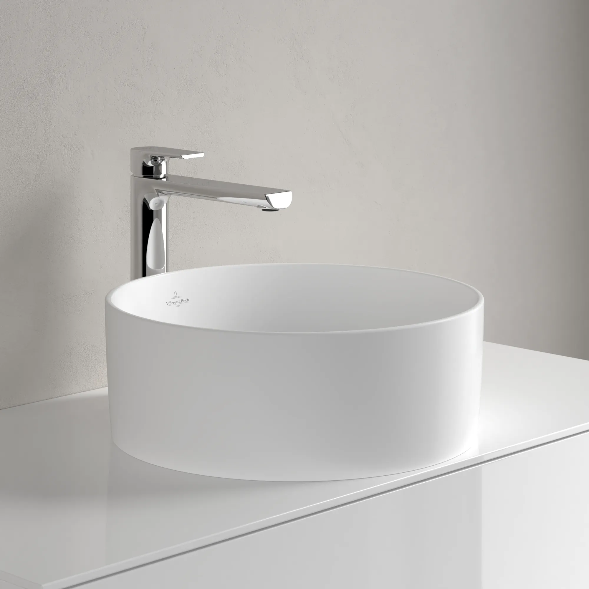 Villeroy & Boch Aufsatzwaschtisch rund aus TitanCeram „Collaro“ ⌀ 400 mm, ohne Hahnlochbohrung in Stone White