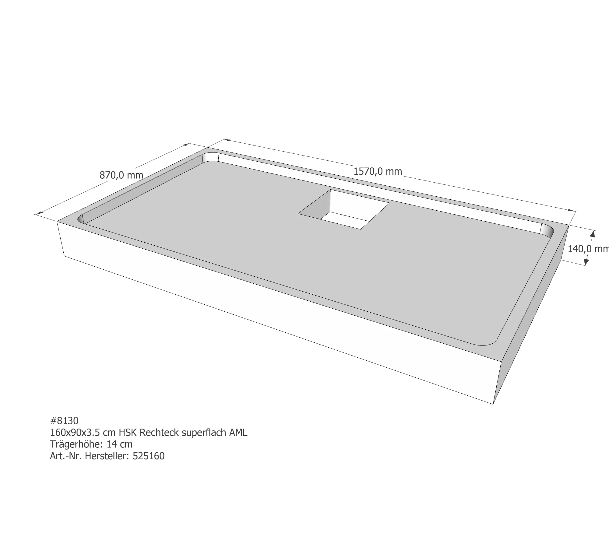 Duschwannenträger passend für HSK Rechteck superflach 160 × 90 × 3,5 cm