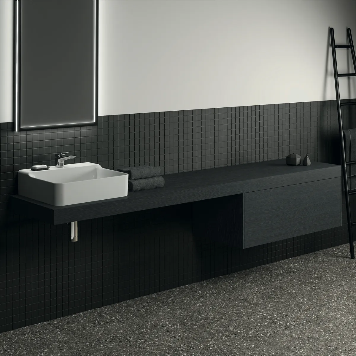Ideal Standard Konsole Conca, Eiche geflammt, 2400x505x80 mm Ideal Standard Konsole Conca, Eiche geflammt, 2400x505x80 mm