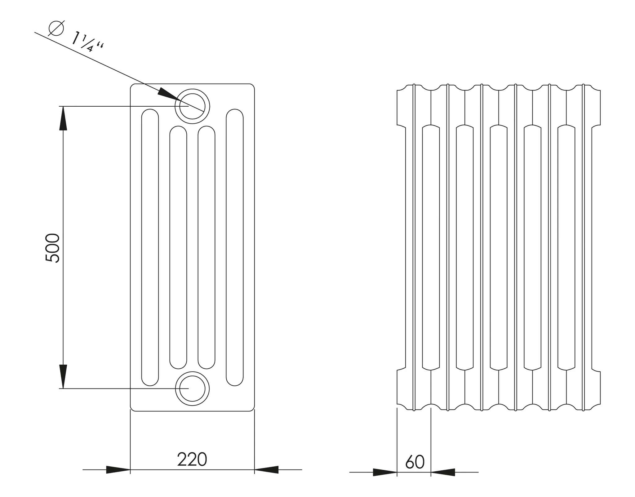ASW Gussradiator 1 Glied Nabenabstand 500 mm „Berlin“ 6 × 58 × 22 cm